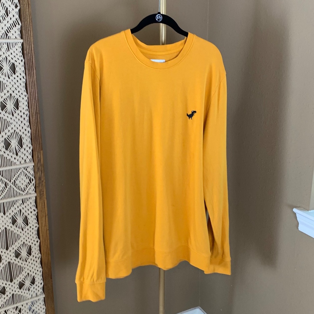 A-Dam‎ Crewneck Sweater Ria Dino Logo 100% Organic Cotton Mustard Yellow XL